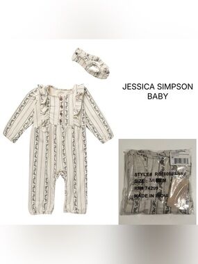 JESSICA SIMPSON BABY - 3/6M - NWT - 2PC FLORAL JUMPSUIT AND HEADBAND